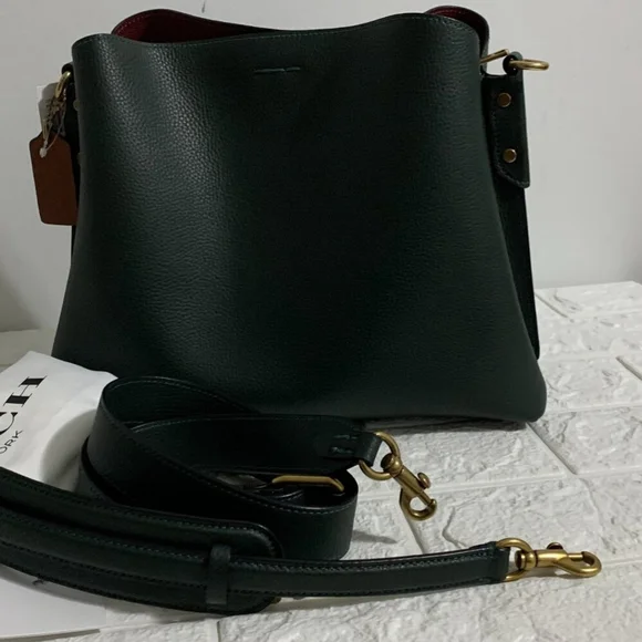 BNWT Coach Willow C2590 Brass/Amazon Green Multi Shoulder Bag In Colorblock - Picture 4 of 9